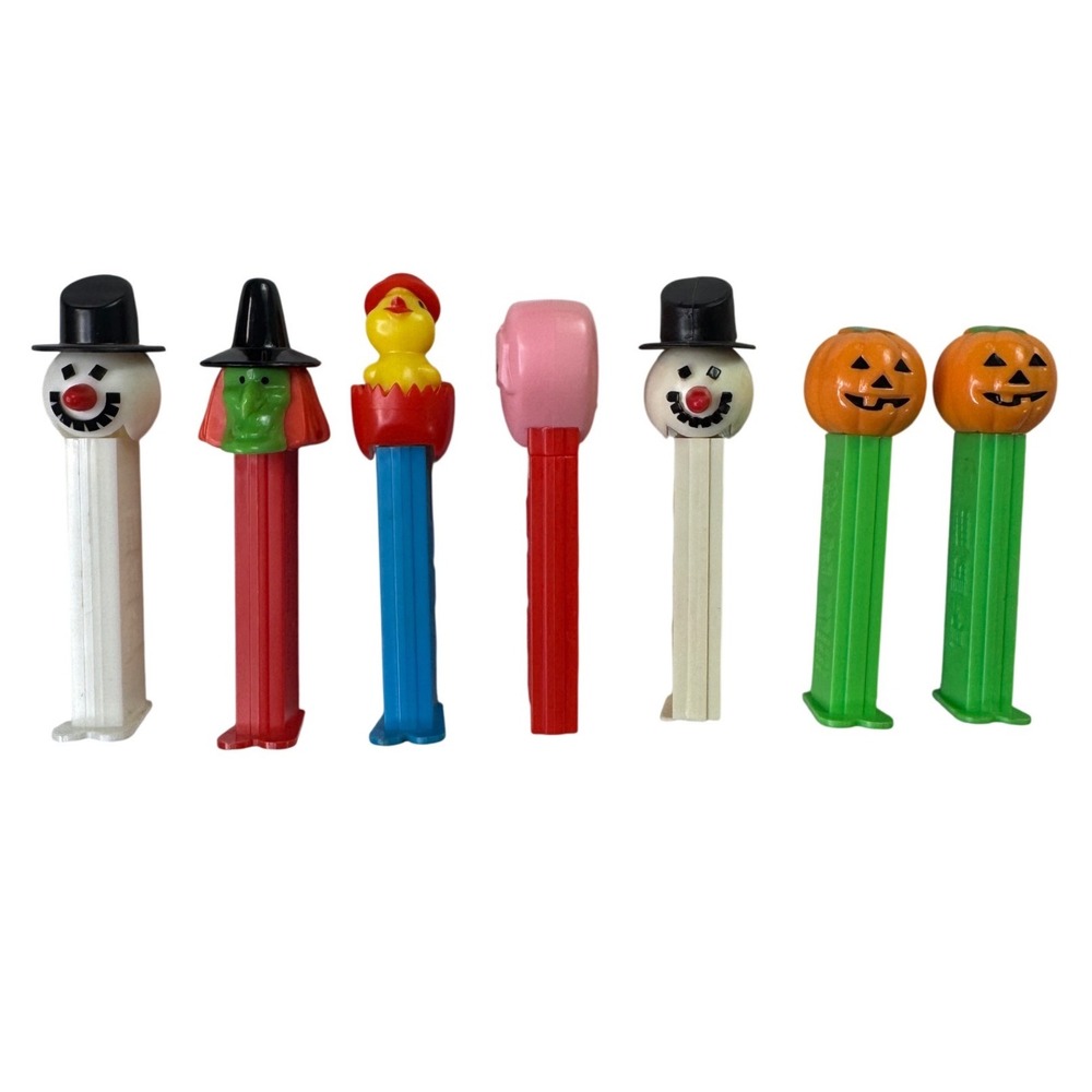 Vintage PEZ Dispenser Lot of 7 Halloween Pumpkin Witch Snowman Easter Valentine